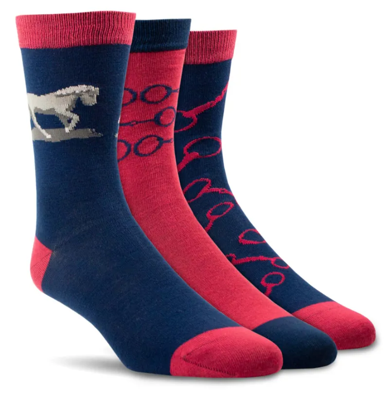 Ariat Womens Charm Crew Socks Navy Snaffle